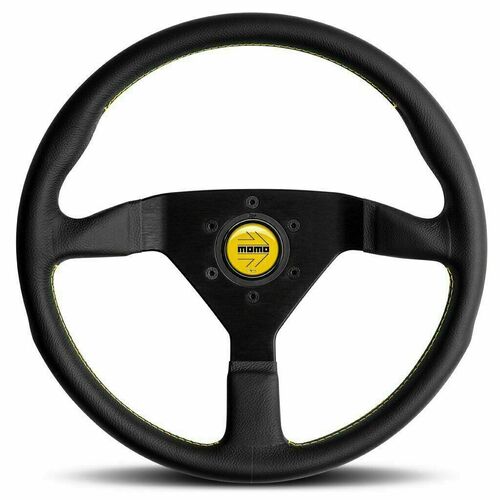 MOMO Montecarlo Black Leather With Yellow Stitching 350mm Steering Wheel